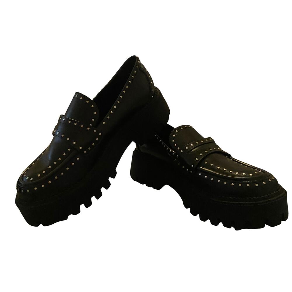 Women's DV Dolce Vita Size 7.5 Landun Lug Sole Platform Studded Chunky Loafers - Picture 5 of 9